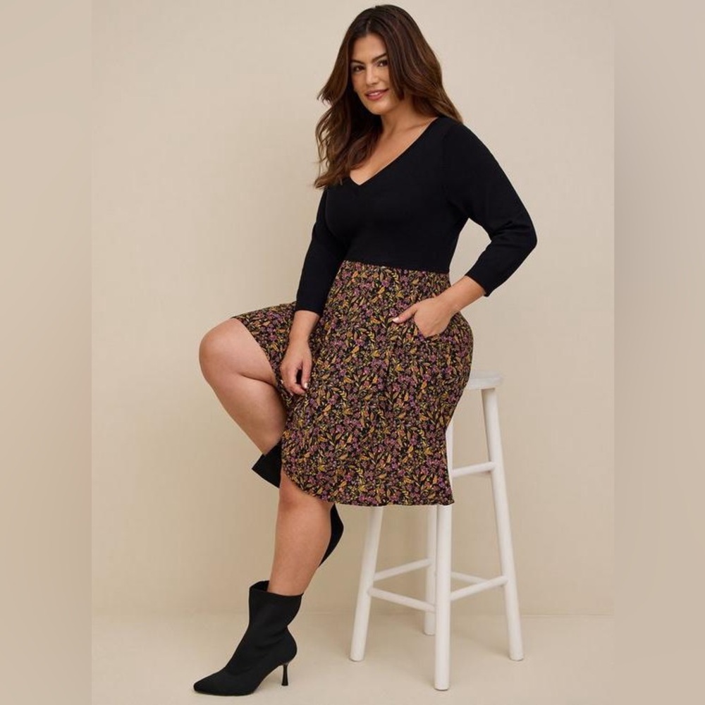 Torrid Black and Floral Midi Dress